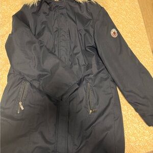 Navy Hooded Parka with Fur Trim